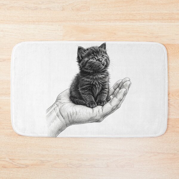 Item preview, Tiny Black Kitten On Hand - Cute Fluffy Cat designed and sold by ThePrintArt.