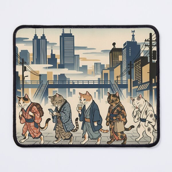 Item preview, Five Cats in Tokyo - Ukiyo-e Kimono Cats Cityscape designed and sold by カイトラボ.