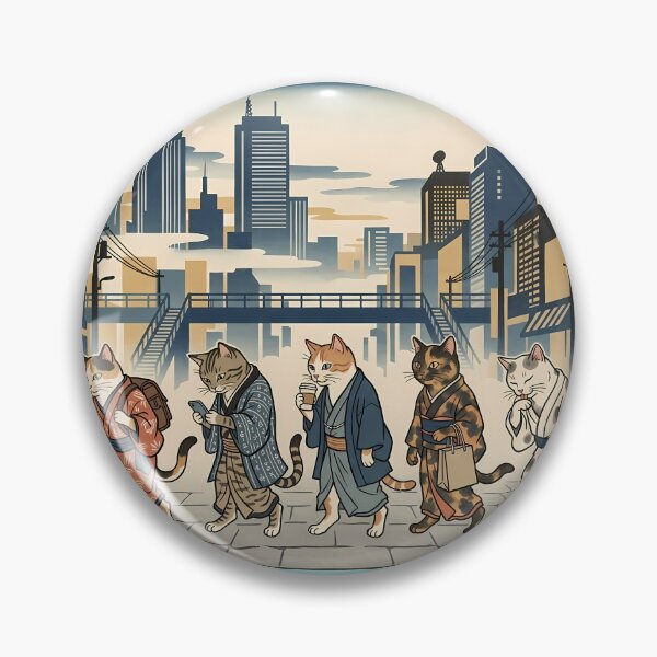 Item preview, Five Cats in Tokyo - Ukiyo-e Kimono Cats Cityscape designed and sold by カイトラボ.