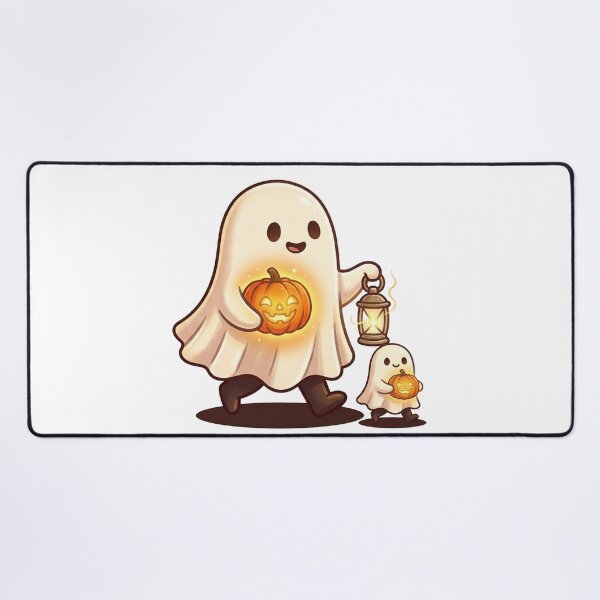 Item preview, Kawaii Ghost with Pumpkin Lantern Autumn Spirit designed and sold by ThePrintArt.