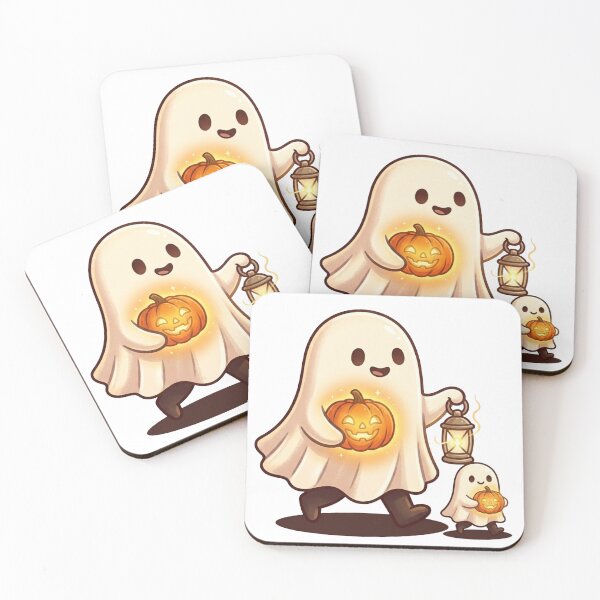 Item preview, Kawaii Ghost with Pumpkin Lantern Autumn Spirit designed and sold by ThePrintArt.