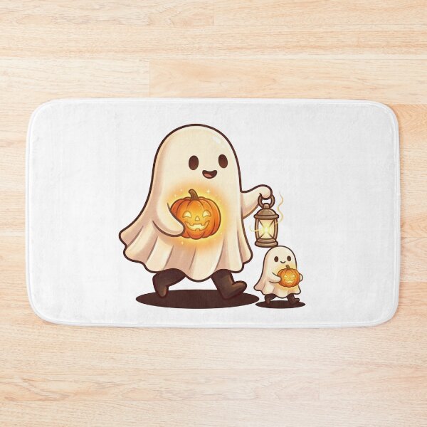 Item preview, Kawaii Ghost with Pumpkin Lantern Autumn Spirit designed and sold by ThePrintArt.