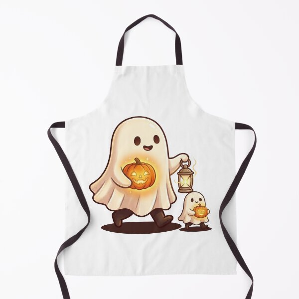 Item preview, Kawaii Ghost with Pumpkin Lantern Autumn Spirit designed and sold by ThePrintArt.