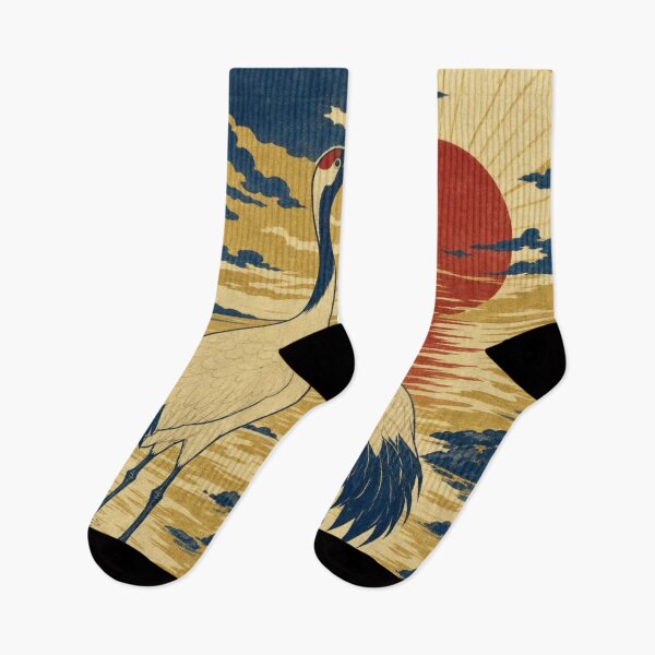 Item preview, Japanese Cranes at Sunrise Ukiyo-e Woodblock Art designed and sold by vekotpu.