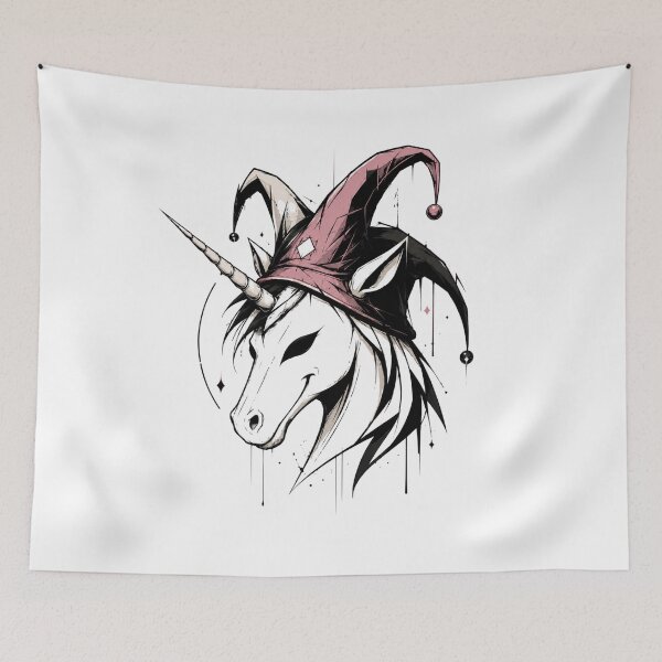 Item preview, Grinning unicorn wearing a jester's cap designed and sold by Jester-Store.