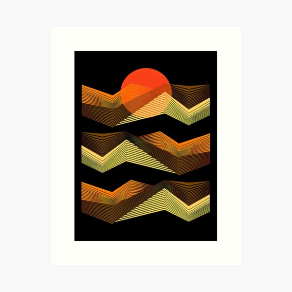 Item preview, Geometric Sunset Mountain Landscape Artwork designed and sold by fetzrolfs.