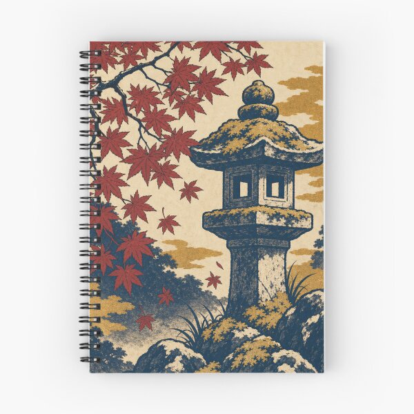 Item preview, Japanese Stone Lantern Autumn Maple Ukiyo-e Woodblock Art designed and sold by vekotpu.