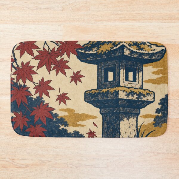 Item preview, Japanese Stone Lantern Autumn Maple Ukiyo-e Woodblock Art designed and sold by vekotpu.