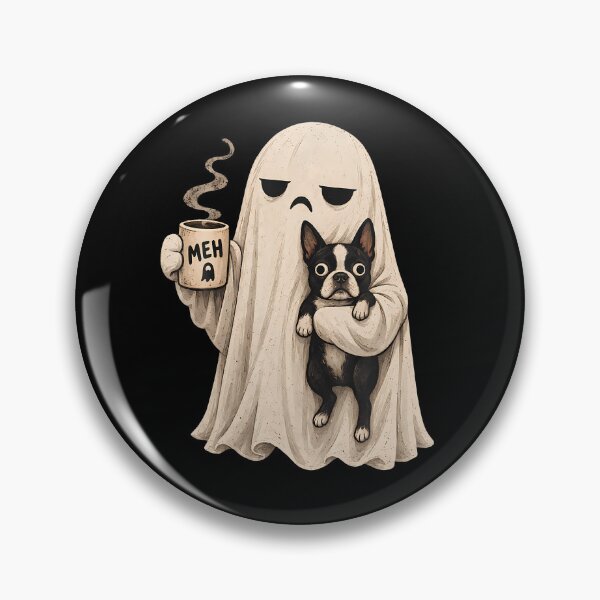 Item preview, Grumpy Ghost Boston Terrier Holding Coffee Spooky Design designed and sold by snailslowdance.