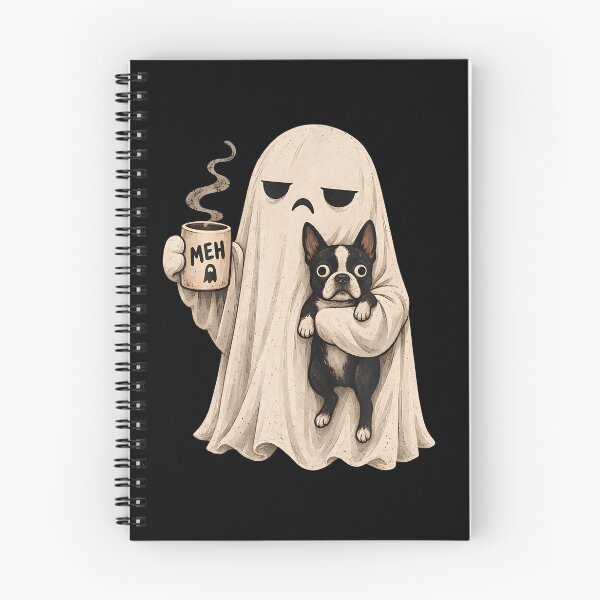 Item preview, Grumpy Ghost Boston Terrier Holding Coffee Spooky Design designed and sold by snailslowdance.