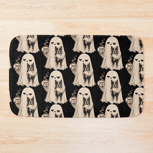 Item preview, Grumpy Ghost Boston Terrier Holding Coffee Spooky Design designed and sold by snailslowdance.