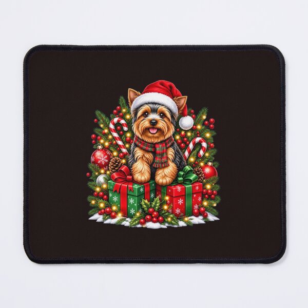 Item preview, Yorkie Christmas Yorkshire Terrier Santa Hat Present Xmas Lights designed and sold by mari-kayden.