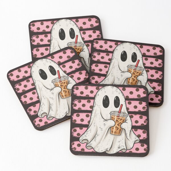 Item preview, Ghost Iced Coffee Halloween Cute Pink Polka Dot Retro designed and sold by mari-kayden.