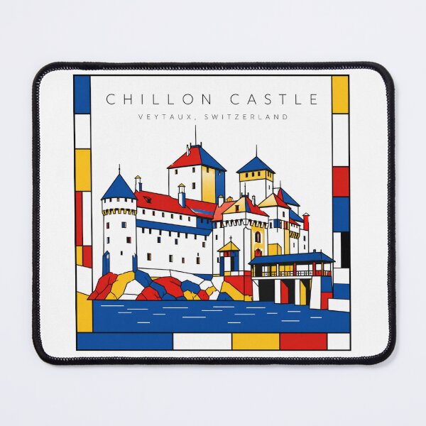 Item preview, Chillon Castle Switzerland Mondrian Style 3D Poster designed and sold by CMYKStudio.