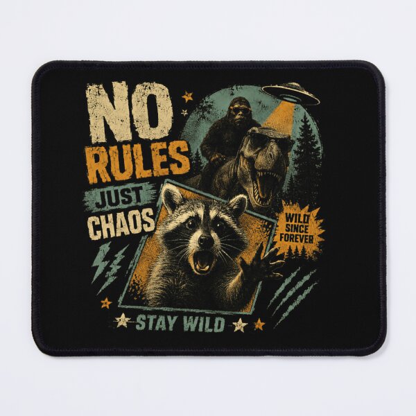 Item preview, No Rules Just Chaos Stay Wild Raccoon Bigfoot T Rex Cryptid designed and sold by RetroMini2026.