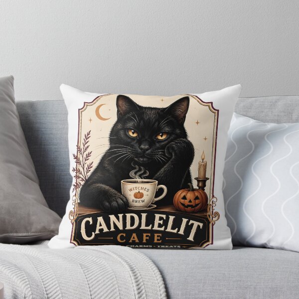 Item preview, Candlelit Cafe Cat Vintage Halloween Label Halloween designed and sold by RoyesButler.