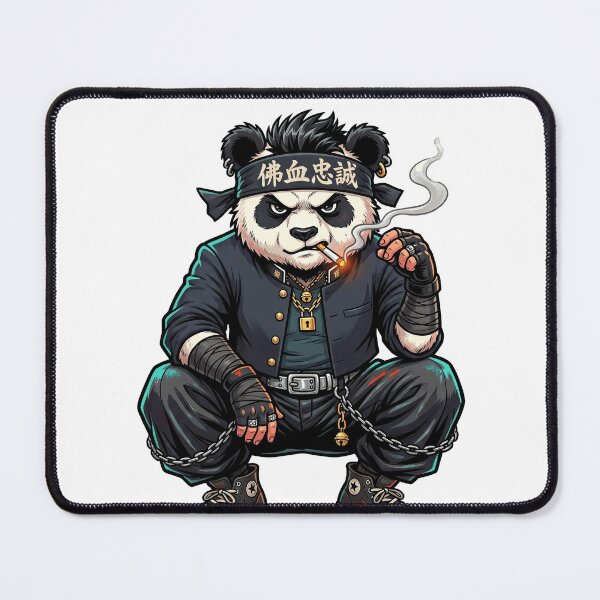 Item preview, Badass Panda Biker Smoking Cigar – 佛血忠誠 Punk Warrior designed and sold by LOVEARTDESIGN.