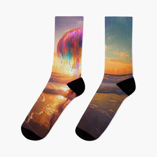 Item preview, Silhouette Beneath a Rainbow Jellyfish Sky designed and sold by MongLongStudio.