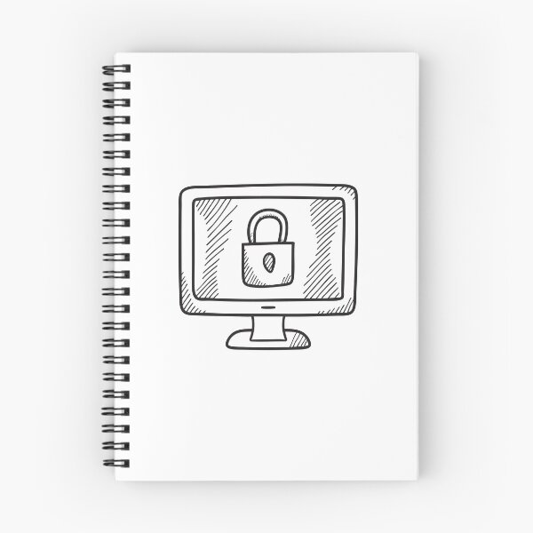 Item preview, Doodle illustration of a computer screen showing a digital lock icon designed and sold by rasagamastore.
