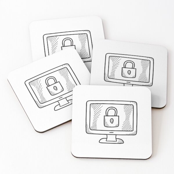 Item preview, Doodle illustration of a computer screen showing a digital lock icon designed and sold by rasagamastore.