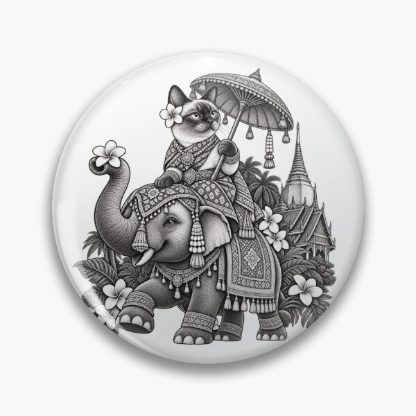 Item preview, Thai Elephant Cat – Vintage Siamese Cat Thailand Art designed and sold by mamhew2456.