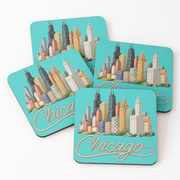 Item preview, Chicago Ornamental Skyline with Fancy Calligraphy Colorful Script designed and sold by Rocky Mountain Artistry.