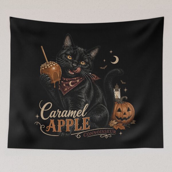 Item preview, Caramel Apple Cat Vintage Halloween Label Halloween designed and sold by OliviaHayesArt.