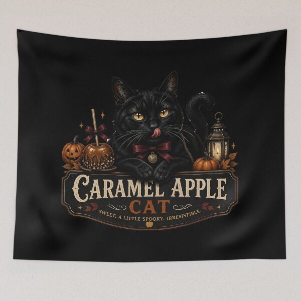 Item preview, Caramel Apple Cat Gothic Storybook Poster Halloween designed and sold by OliviaHayesArt.