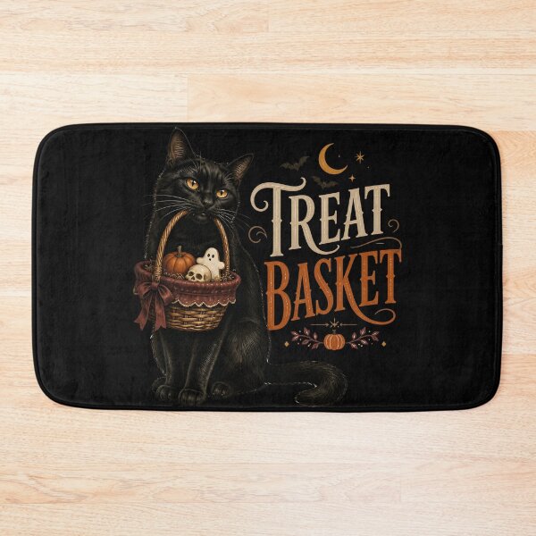 Item preview, Black Cat Treat Basket Gothic Storybook Poster Halloween designed and sold by OliviaHayesArt.