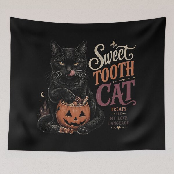 Item preview, Black Cat Sweet Tooth Vintage Halloween Label Halloween designed and sold by OliviaHayesArt.