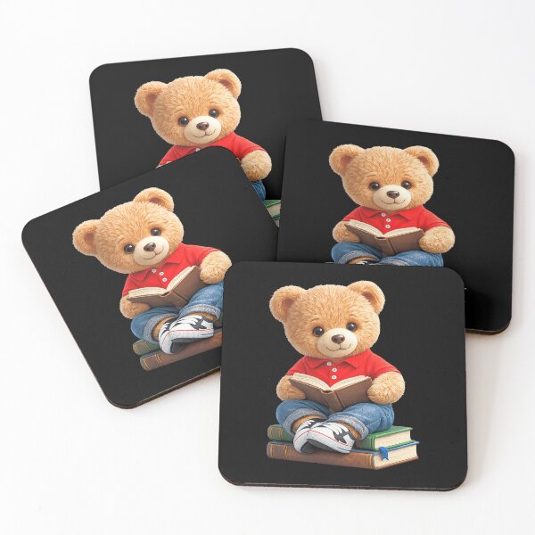 Item preview, Teddy Bear Reading a Book and Sitting on Books on Black Shapes Mania designed and sold by Shapes-Mania.