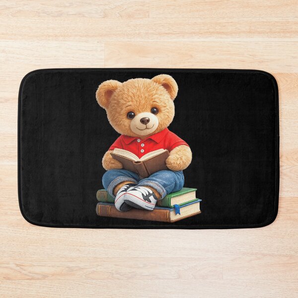 Item preview, Teddy Bear Reading a Book and Sitting on Books on Black Shapes Mania designed and sold by Shapes-Mania.