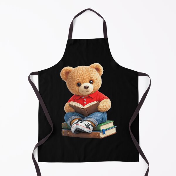 Item preview, Teddy Bear Reading a Book and Sitting on Books on Black Shapes Mania designed and sold by Shapes-Mania.