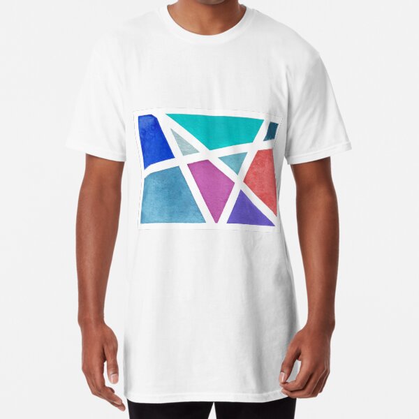 Large Tape Resist Watercolor Painting Long T-Shirt
