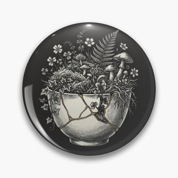 Item preview, Botanical Kintsugi Ceramic Bowl – Vintage Woodcut Wild Garden Engraving designed and sold by InnerwayStudio.