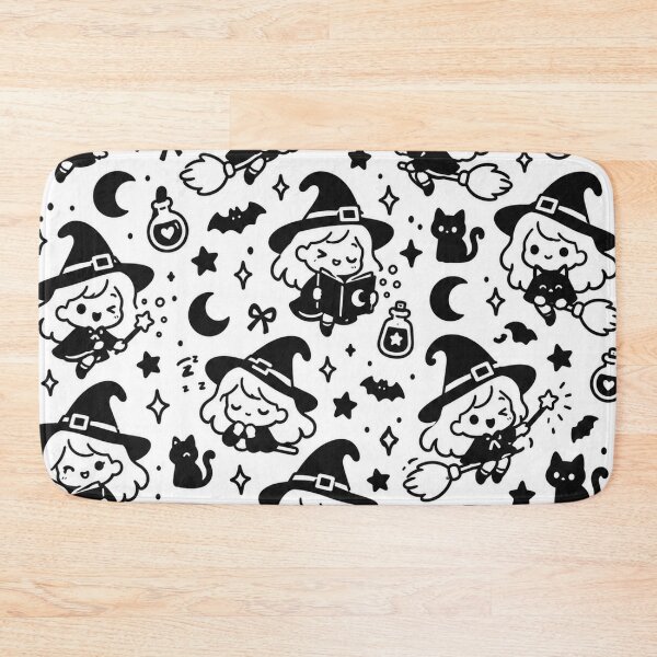Item preview, Cute Witch Pattern – Black & White Kawaii Halloween designed and sold by Flower Magic .