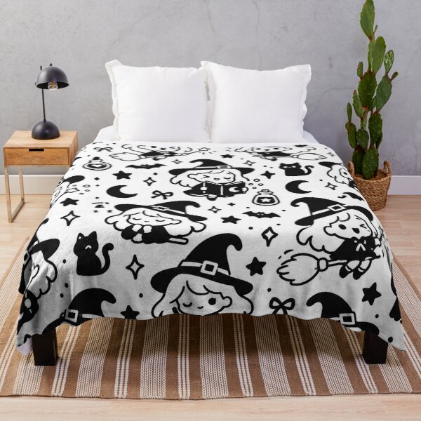 Item preview, Cute Witch Pattern – Black & White Kawaii Halloween designed and sold by Flower Magic .