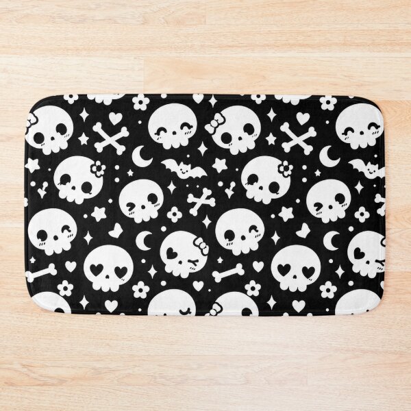 Item preview, Cute Skull Pattern – Black & White Kawaii Gothic designed and sold by Flower Magic .