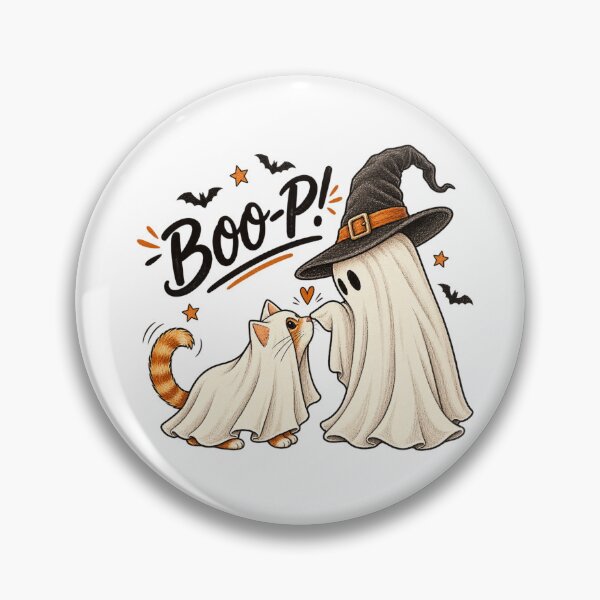 Artikelvorschau, Niedlicher Boop-Halloweengeist und Katze entworfen und verkauft von Stickera Hub.