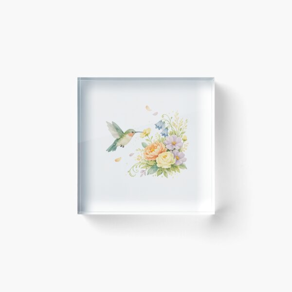 Item preview, Hummingbird Floral Watercolor Wildflower Cottagecore Garden Art Design designed and sold by inkoutninja.