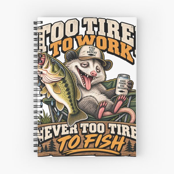 Item preview, Funny Opossum Fishing – Too Tired to Work, Never Too Tired to Fish designed and sold by The Fishing Outfit.