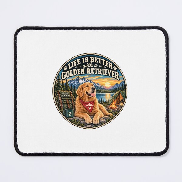 Item preview, Golden Retriever Camping Vintage Mountain Lake Badge designed and sold by lovepower.