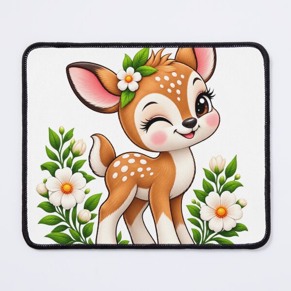 Item preview, Cute Kawaii Fawn Floral Embroidery Style T-Shirt Design designed and sold by Design Sounds Studio.