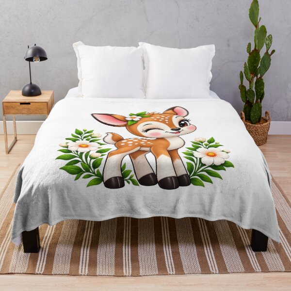 Item preview, Cute Kawaii Fawn Floral Embroidery Style T-Shirt Design designed and sold by Design Sounds Studio.