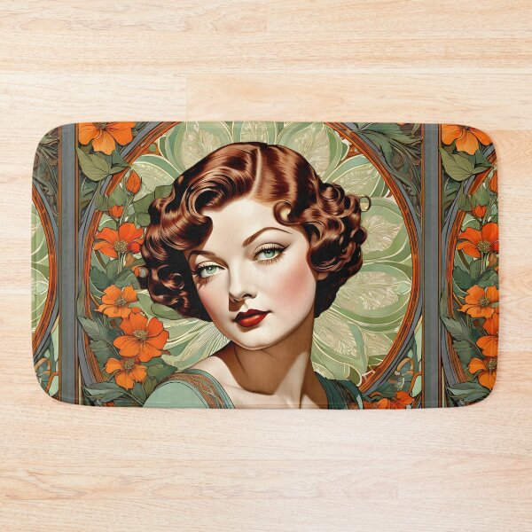 Item preview, Myrna Loy - Oblique Ink and Floral #24012 - Hollywood Legends Art Nouveau Illustration designed and sold by centuryretromedia.
