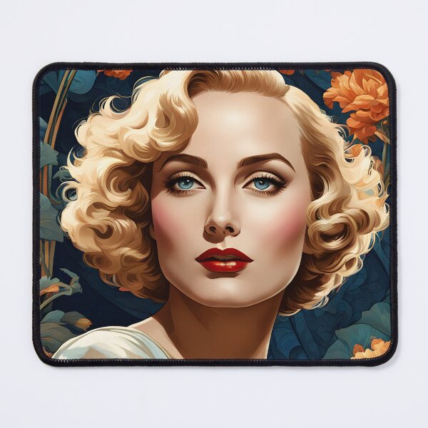 Item preview, Carole Lombard - Oblique Ink and Floral #24013 - Hollywood Legends Art Nouveau Illustration designed and sold by centuryretromedia.