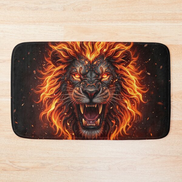 Item preview, Flaming Lion Head – Fiery Mane Fantasy Wildlife designed and sold by Marcu Ioachim.