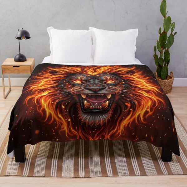 Item preview, Flaming Lion Head – Fiery Mane Fantasy Wildlife designed and sold by Marcu Ioachim.