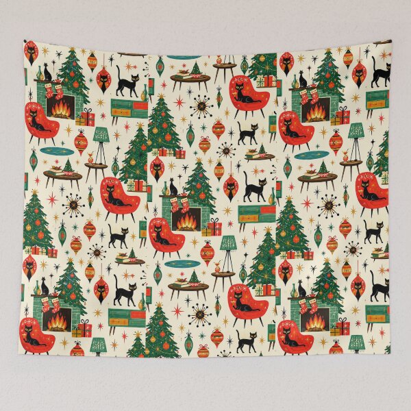 Item preview, Christmas Mid Century Cat Abstract Art | Retro Geometric Shapes Modern Vintage Design designed and sold by flowerpower999.