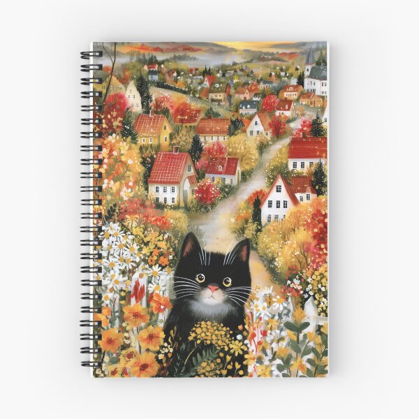 Item preview, Whimsical Black Cat & Cottagecore Autumn Village Landscape designed and sold by Whimsical Wayfarer.